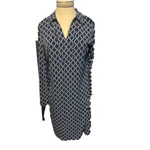 Brooks brothers 346 Shirt Dress Navy Geo Print Petite Medium